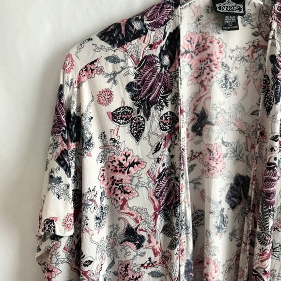 Angie Floral Print Longline Kimono L Lightweight Flowy Open Front Boho Hippie - Picture 5 of 7
